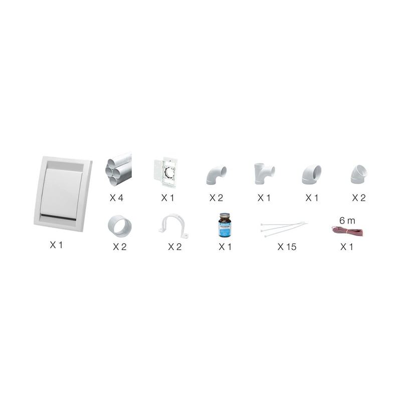 Installation kit – White wall inlet – 4 PVC pipes 45 in (114.3 cm) included