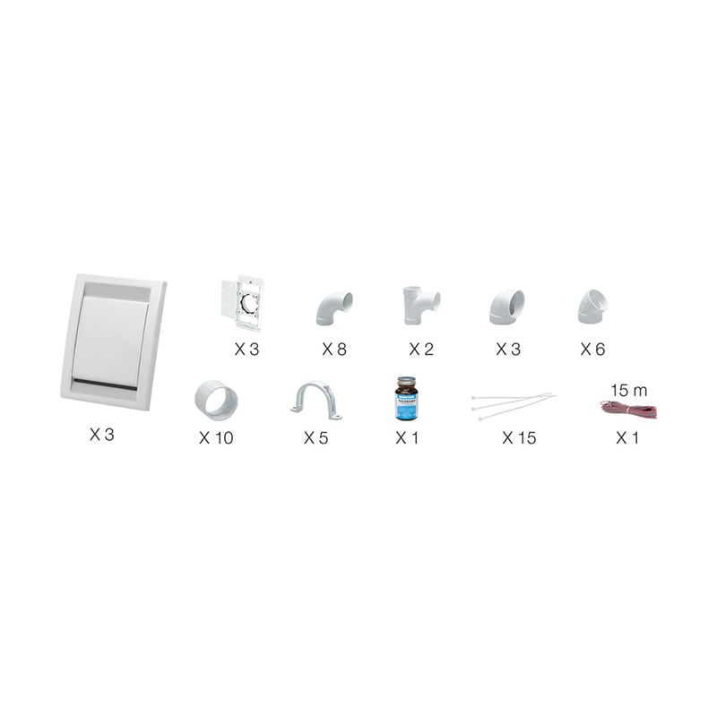 Installation kit – 3 white wall inlets