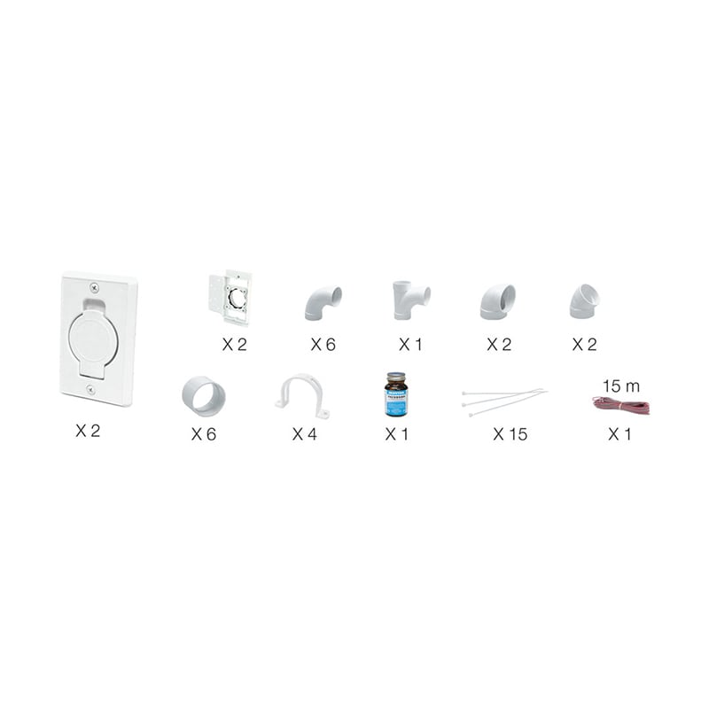 Installation kit – 2 white wall inlets and 1 round door